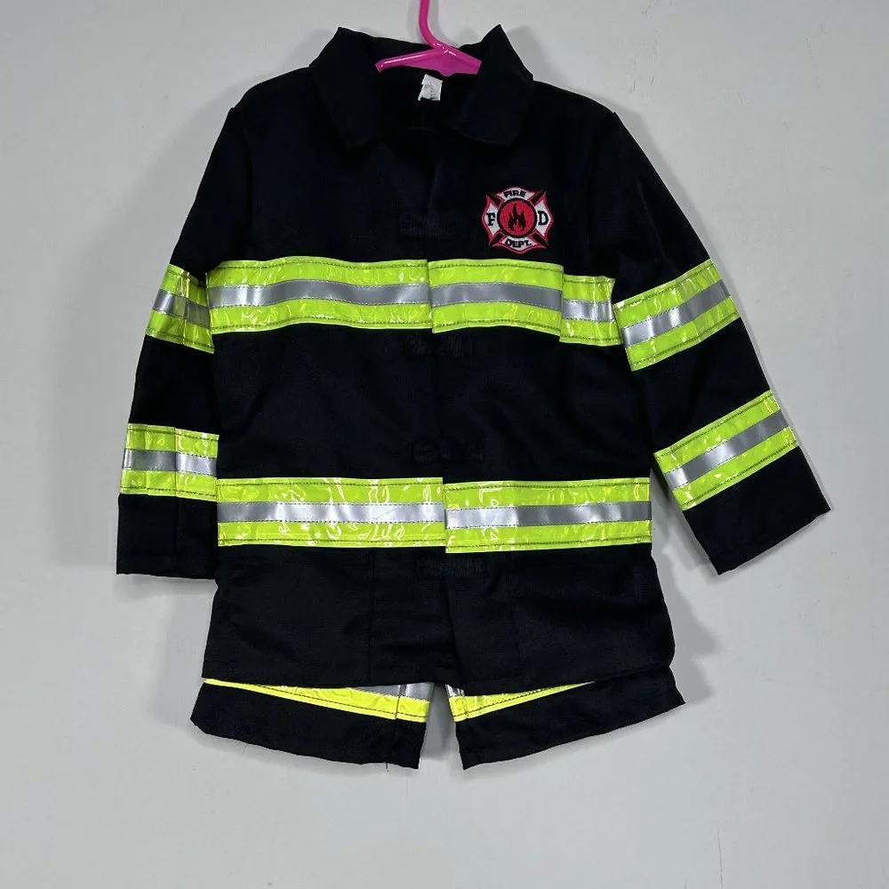 Amscan Kids Black Firefighter Costume with Lime Reflective Stripes - Picture 3 of 11